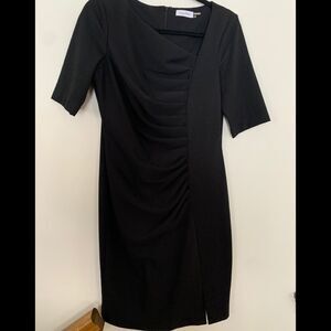 Calvin Klein black shortsleeved midi dress, asymmetrical V-neck,tried once, 10